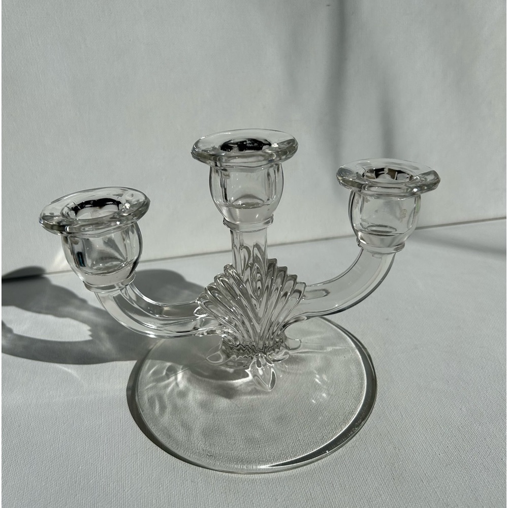 Indiana Glass Clear 3 Light Candle Holder